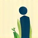 上に伸びる植物と人影の成長アイコン